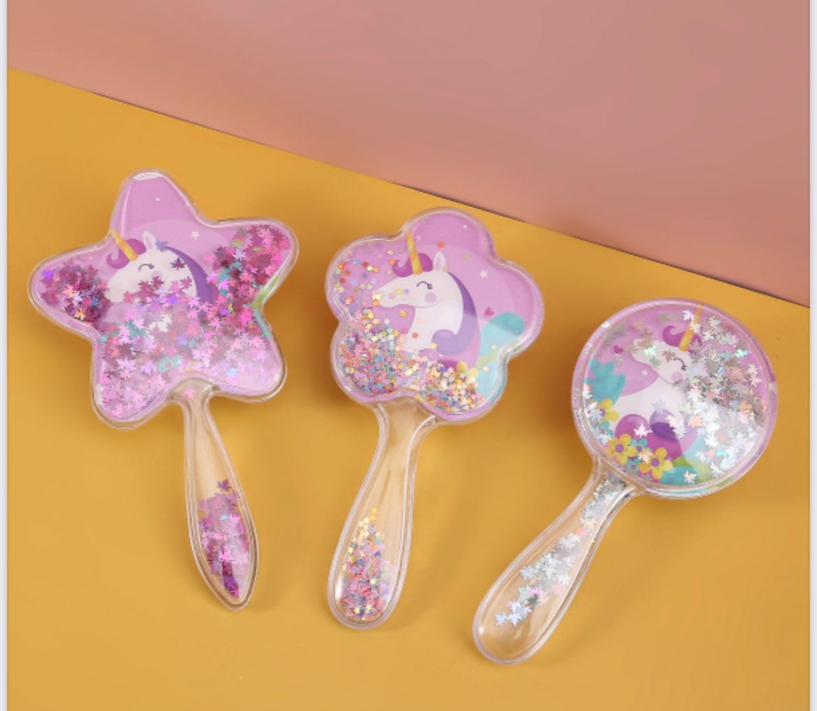 Radhya Accessories Unicorn Hair Brush for Girls Hair comb for babies Kitty comb for Girls Hair brush for women Cartoon Shell Glitter Comb detangler for Toddlers (Assorted shape) (1 pc)