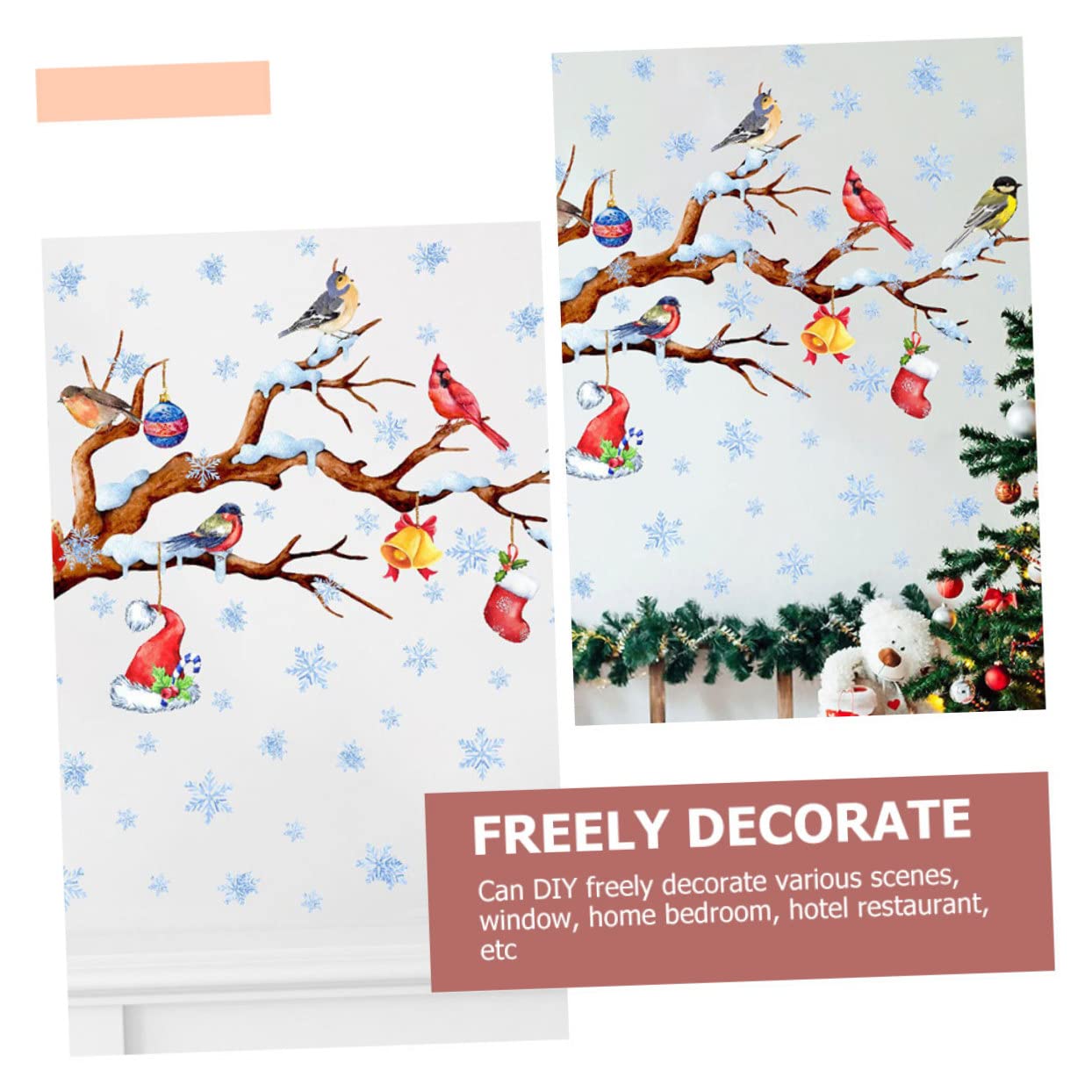 Cabilock 5 Fogli Vetrofanie natalizie etichette etichetta Accessori adesivi parete stickers per decora adornare la finestra del festival aggrappa adesivi con fiocchi di neve pvc