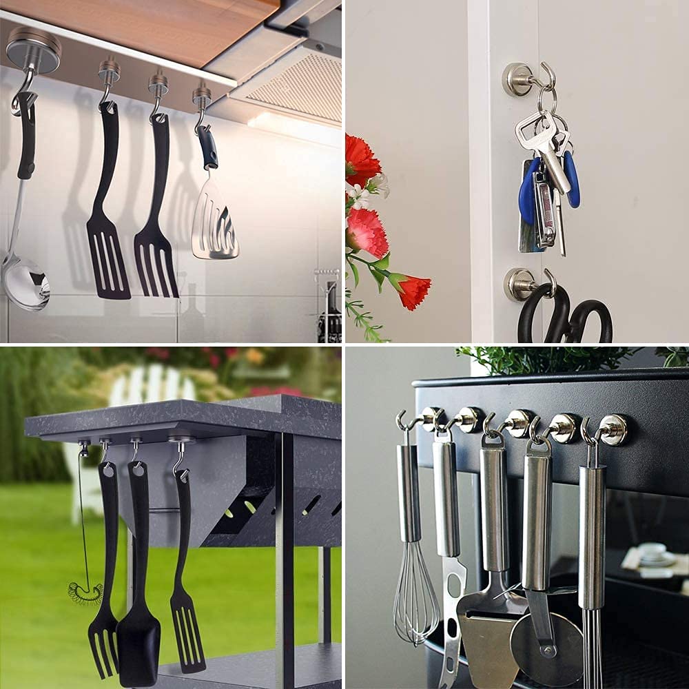 4pcs Strong 40LB Magnetic Hooks Neodymium Hanging Hook Set For Refrigerator / Other Magnetic