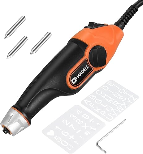 Miniatura 9 de HARDELL - Bolígrafo grabador de 24 W herramienta de grabado de 5 velocidades con plantilla de letranúmero grabador de mango suave con brocas de