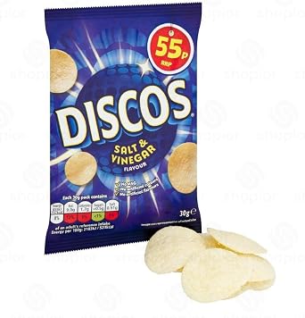 Discos Crisps Multipack | Cheese & Onion, Salt Vinegar, Prawn Cocktail, Pickled Onion| Bold Flavour, Crunchy Snack for Lunchboxes, Office, School (Salt & Vinegar 55p - 30g x 30Pack)