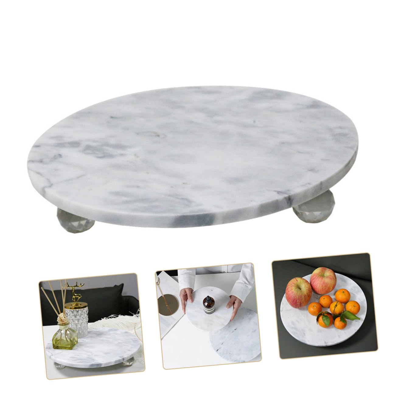 Bandeja Multifunción de Mármol Natural Redonda para Joyas y Frutas, Decoración Elegante Hogar y Almacenamiento en Interiores