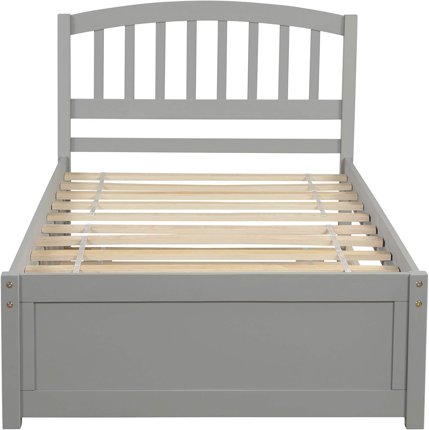 P PURLOVE Twin Size Platform Bed with Headboard Wood Bed Frame with Trundle Bed (Gray)