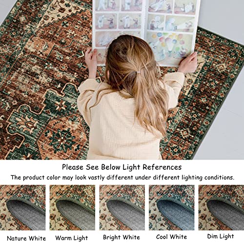 Moynesa Ultra-Thin Washable Round Rug - 6ft Large Dining Room Round Area Rug, Vintage Living Room Mat Stain Resistant Office Carpet for Bedroom Mudroom Kitchen Apartment Basement Foyer