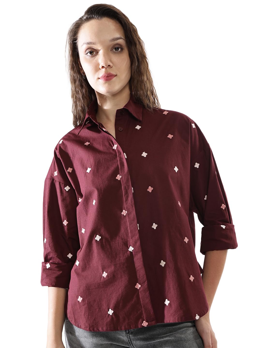 high star clothing High Star Women Embroidered Oversized Spread Collar Long Sleeves Shirts-picture-18