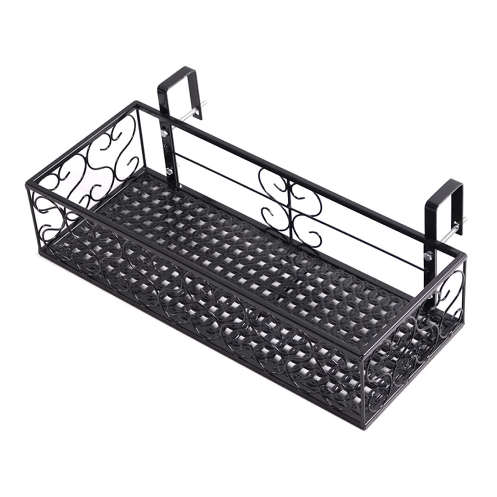Fioriera sospesa per ringhiera, rettangolare, in ferro, per balcone, 50 x 20 x 12 cm, scaffale da esterno, resistente cesto per ringhiera per piante, espositore decorativo da giardino