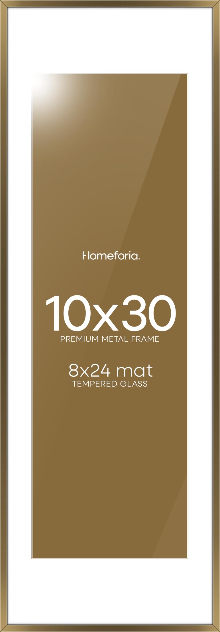 Homeforia 10x30 Bronze Picture Frame, High-End Metal, 8x24 Mat, Glass | High End Aluminum, Tempered Glass, Acid-Free 8x24 Removable Mat, 10x30 in Edge-to-Edge Display 30x10, Wall Kit, Set Of 1