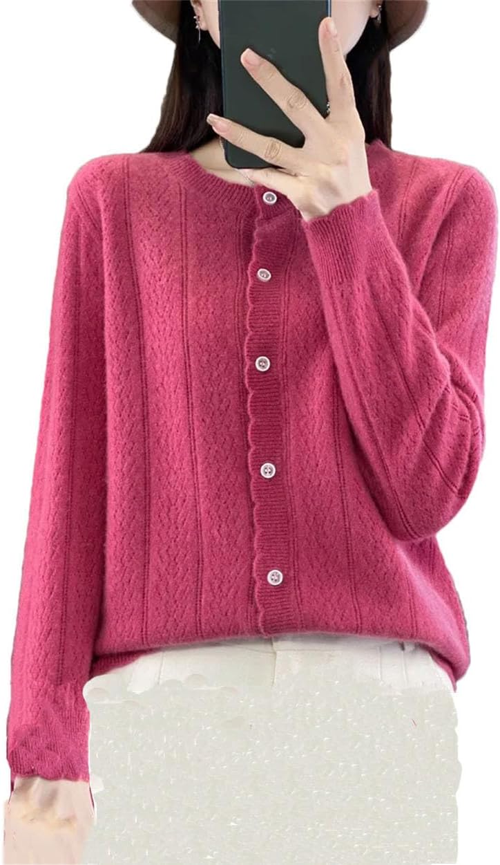 Women Knitted Cardigan Women Sweaters Hollow Round Neck Casual Knitted Sweater Classic Knit Cardigan Sweater