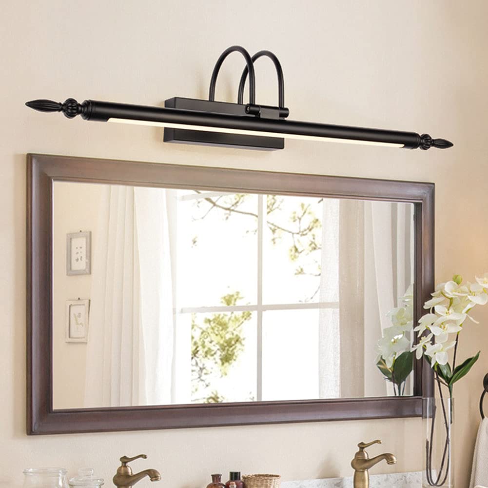 Retro LED Spiegellampe Schwarz Design Spiegelleuchte Schmiedeeisen Spiegel Frontlicht IP44 Wandleuchte Badezimmer Wasserdicht Beschlagfrei Toilette Badezimmer Spiegellicht L76CM,76cm white light
