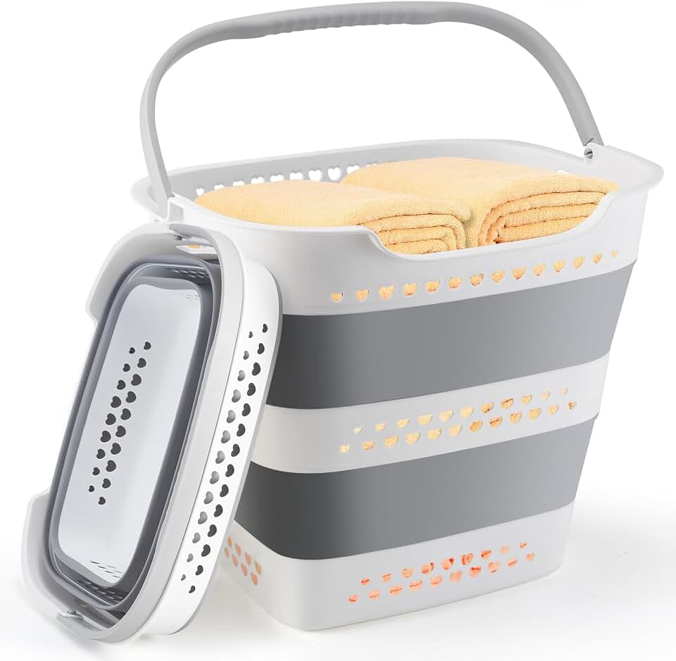 Collapsible Laundry Basket 42L Foldable Pop-Up Clothes Hamper for Dorm | Plastic Pop Up Laundry Hamper with Handle Saving Portable Dirty Clothes Basket Organizer Container for Washing &amp; Storage
