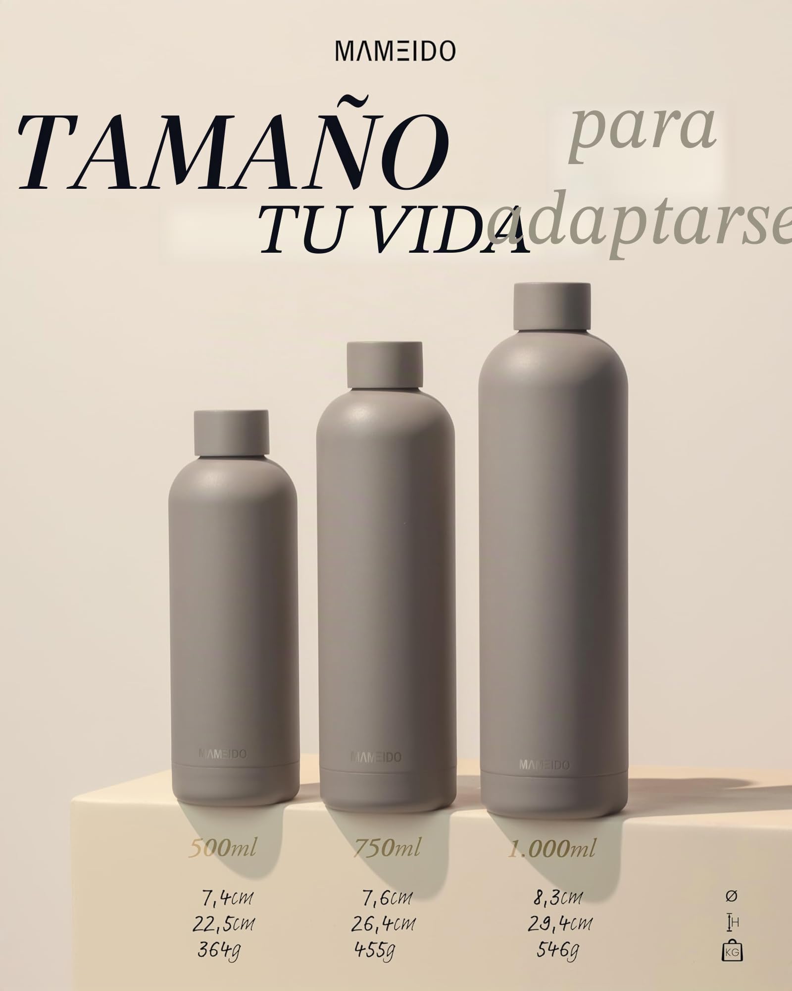 MAMEIDO Botella termica 1 litro, Botella agua acero inoxidable antigoteo, Botella agua termica sin BPA, Botella termo para bebidas frías y calientes (Desert Sage)