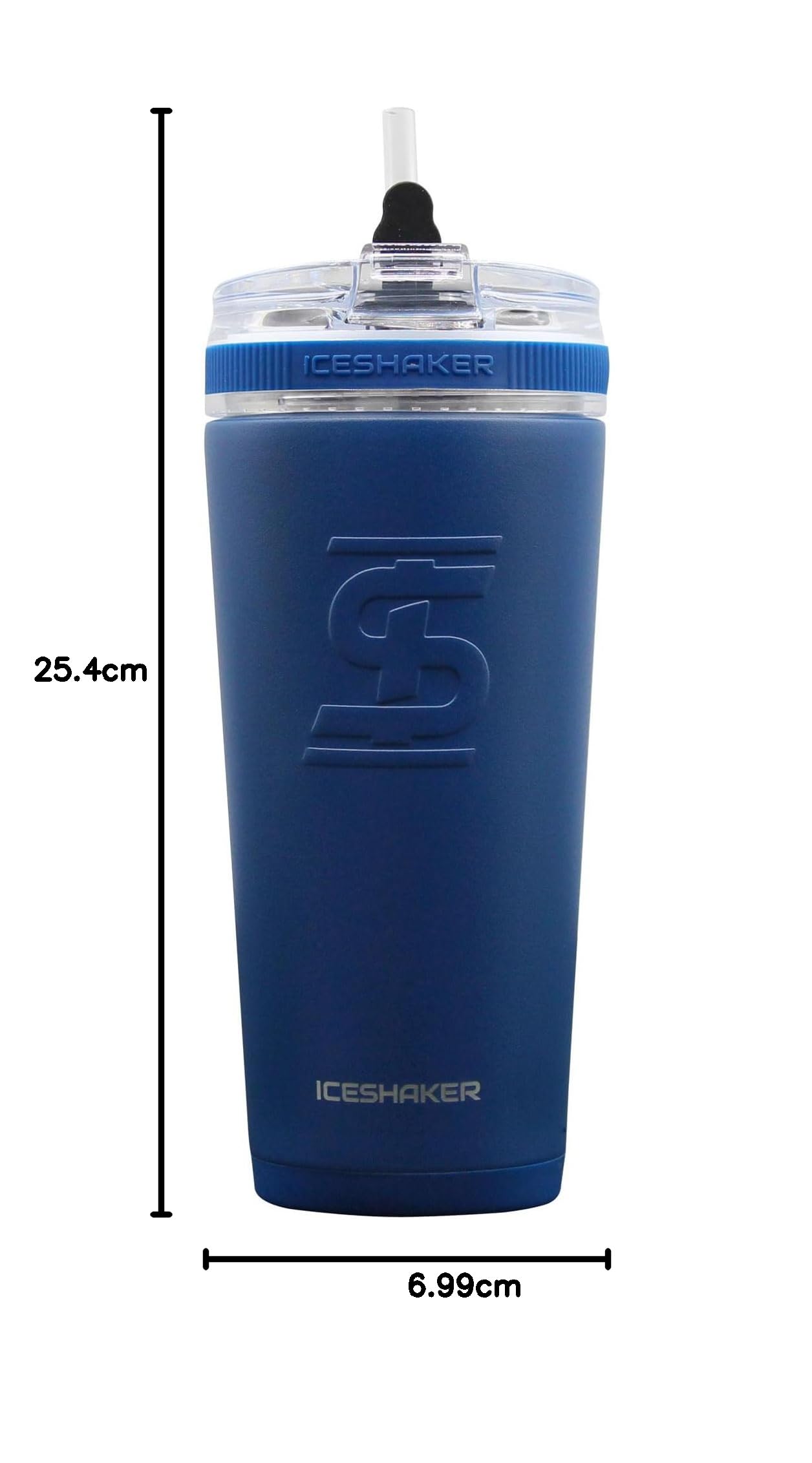 Ice Shaker 750 ml Edelstahlflasche, isolierte Wasserflasche mit Strohhalm, Marineblau