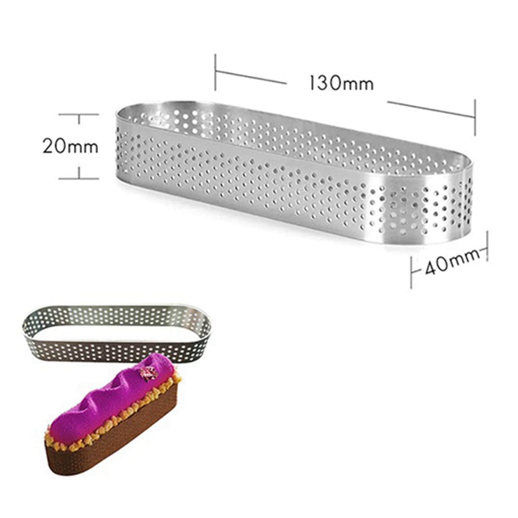 60 moldes ovalados para tartas, moldes perforados para tartas, acero inoxidable, anillo redondo para tartas, mousse, quiche