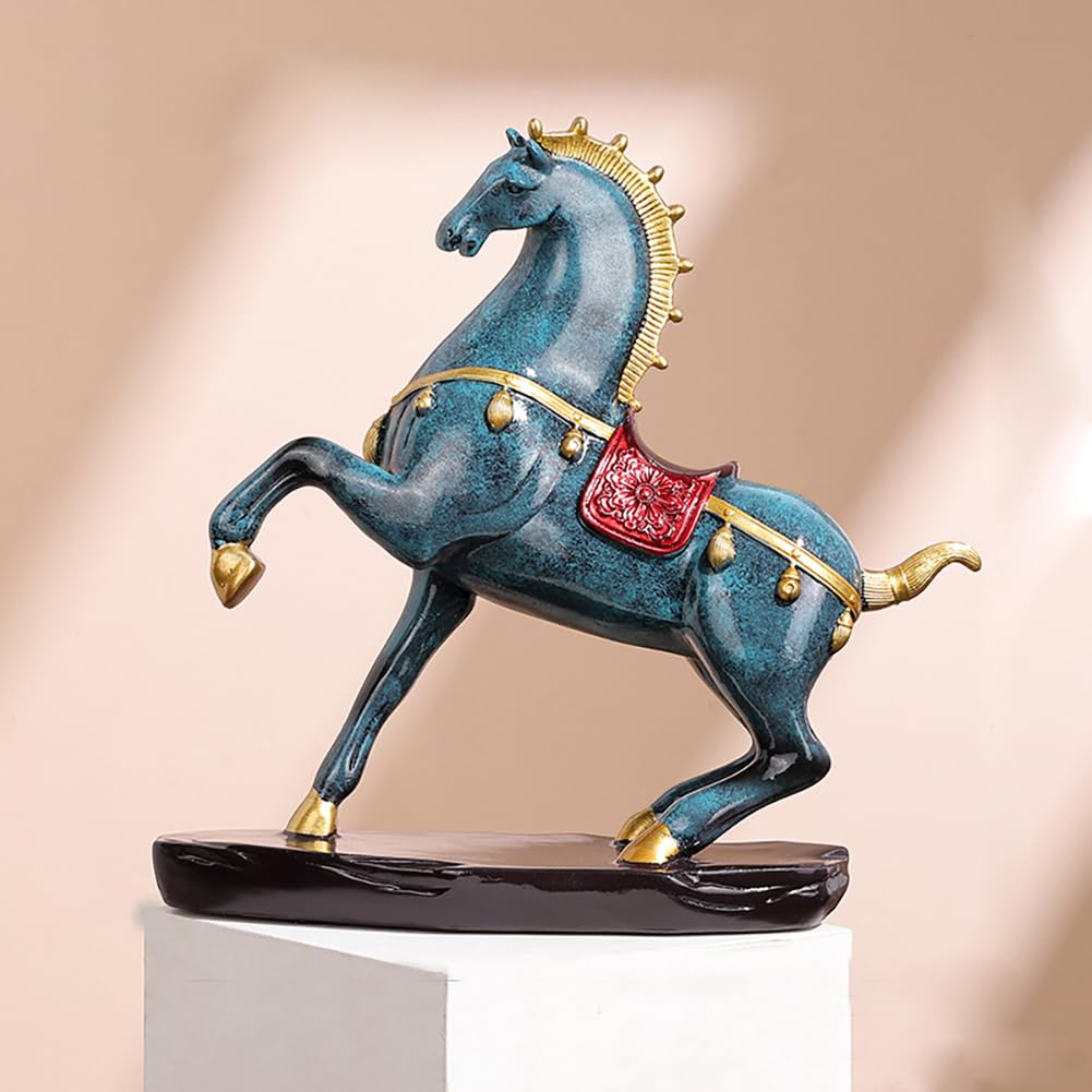 CHUOZI Gold Horse Statue Figurines to Attract Luck and Wealth Resin Standing Art Sculpture Home Office Decoration Tabletop Decor Ornaments for Desk Bookshelf (D)
