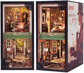CUTEBEE DIY Book Nook Dollhouse Kit with Dust Cover,Bookshelf Insert DIY Miniature House Kit Booknook Bookend Model Build Creativity Kit Decor Alley with LED Light (Rose Detective Agency)