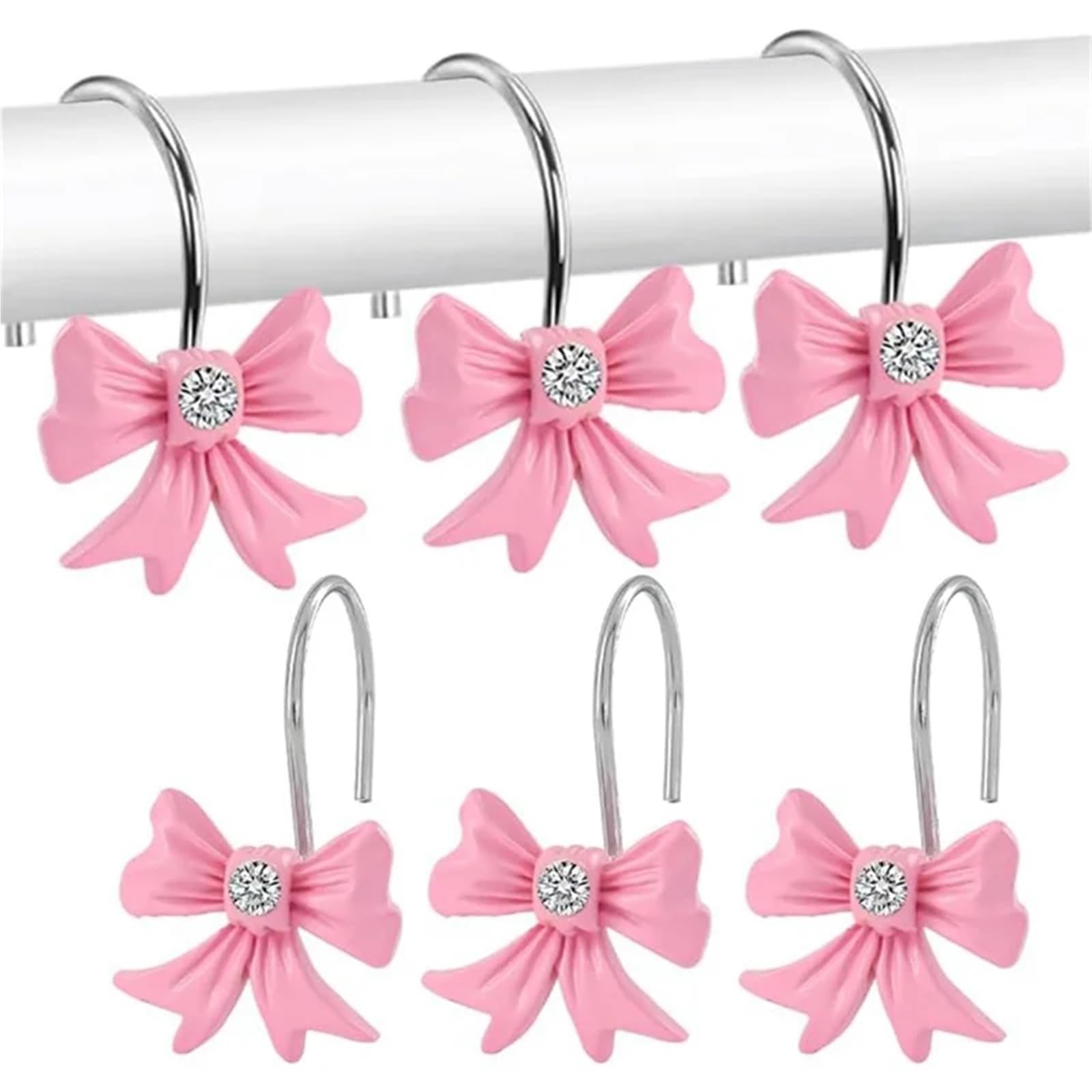 Ganci for tende da doccia con fiocco rosa, 12 pezzi, graziosi anelli decorativi, ganci in resina for il bagno