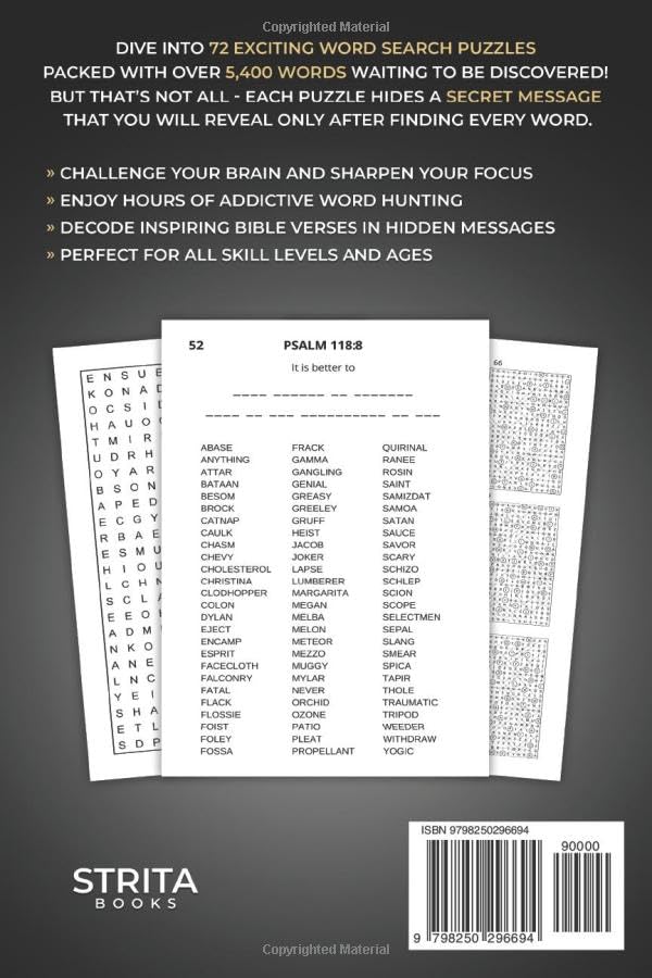 Bible Word Search with Hidden Message: Large Print Puzzle Book with 5400 Unique Words and Bible Verses Revealed from Leftover Letters – Fun for Adults, Seniors, and Teens (Volume 6) image 3