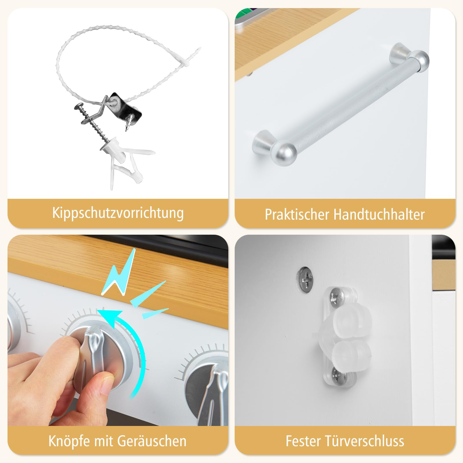 DREAMADE Höhenverstellbare Kinderküche mit Licht und Sound, Spielküche aus Holz mit Zubehör, Kinderspielküche mit Spüle Herd Backofen, Holzküche Spielzeugküche für Kinder ab 3 Jahren (Groß-Natur+Weiß)