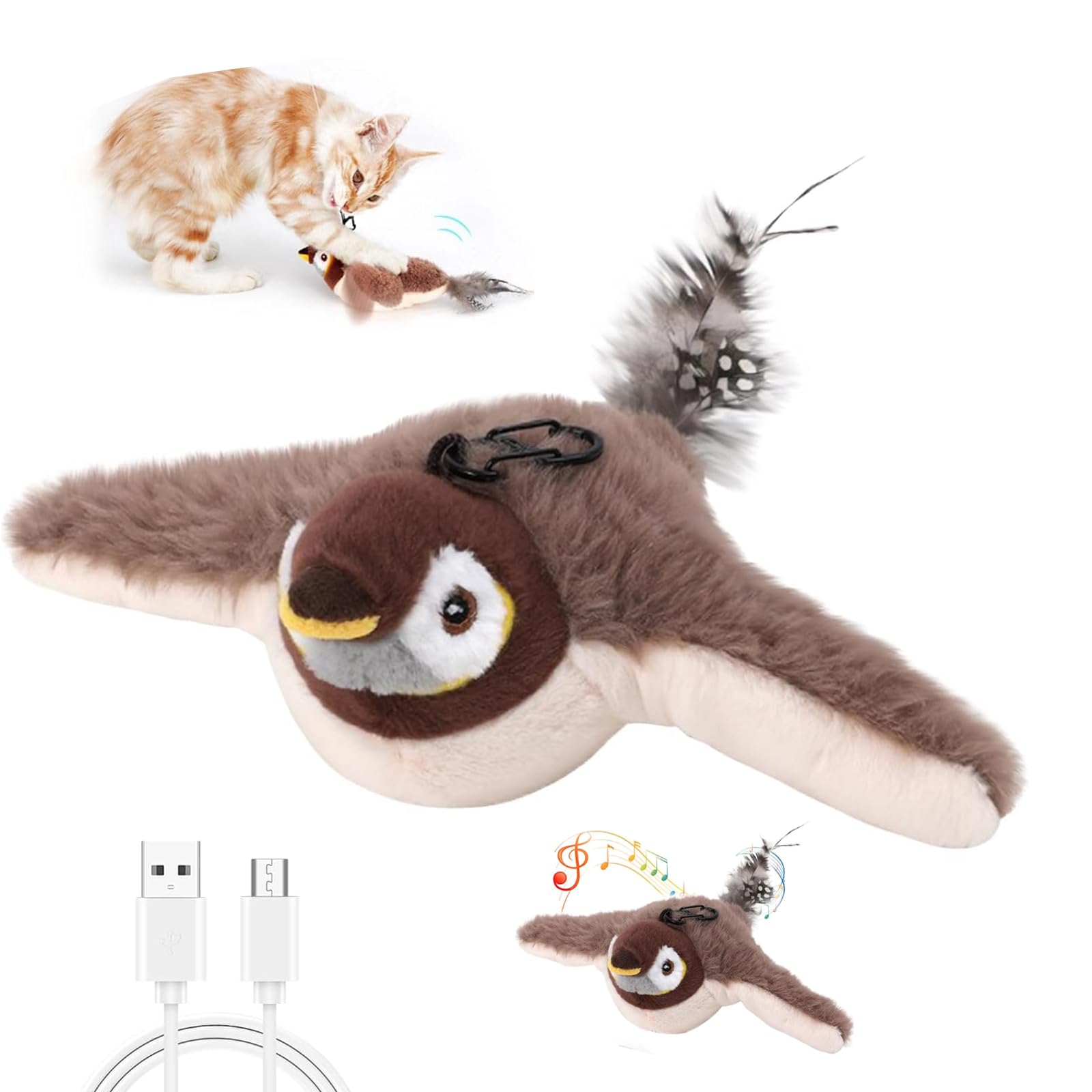 Dumwick 2025 Upgrade Interactive Chirping Bird Cat Toy,Flapping Wingss with Realistic Sounds,Simulated Chirping Bird Cat Toy for Indoor Play and