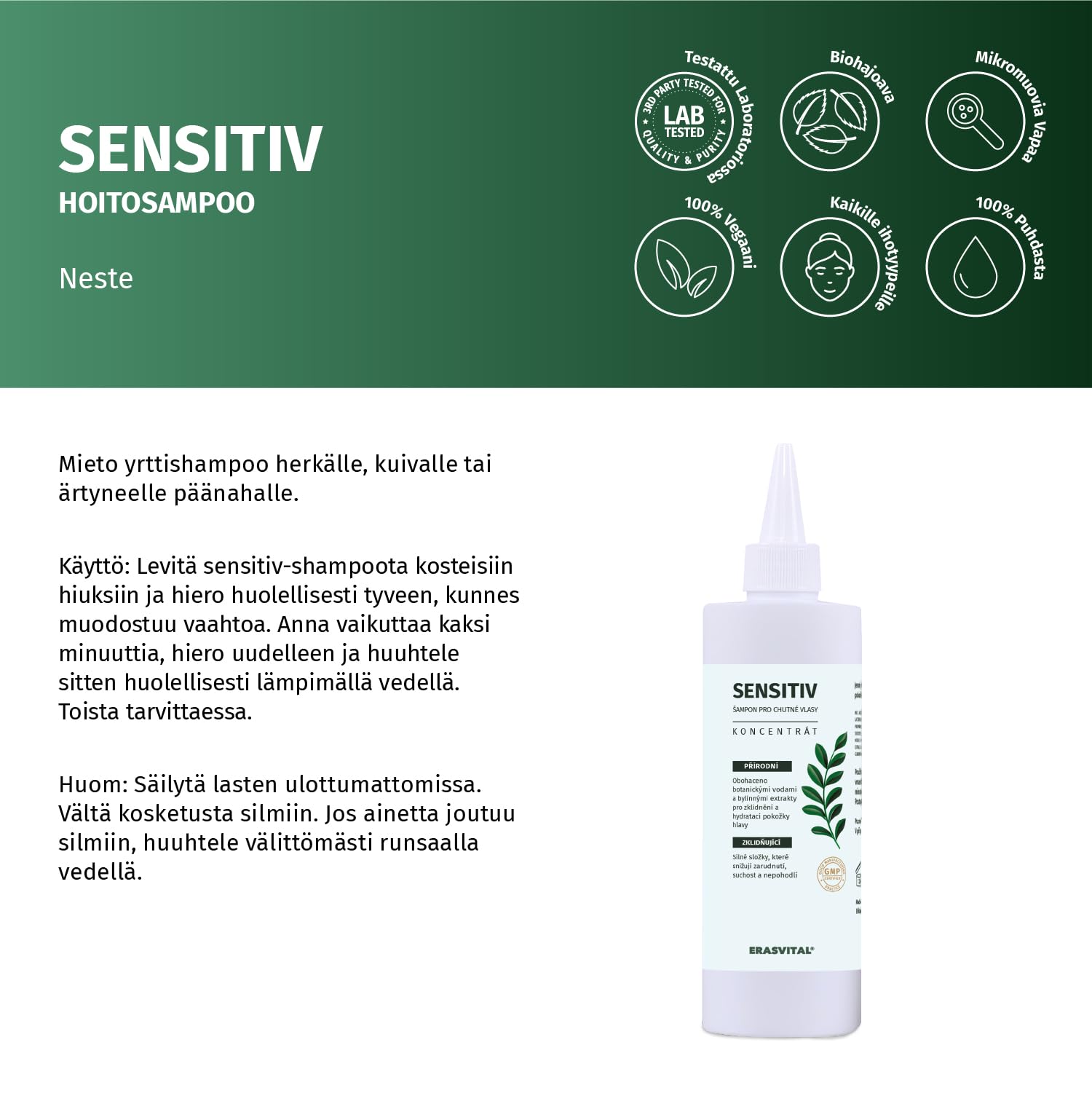 Shampoo delicato alle erbe con ectoina per cuoio capelluto sensibile, secco o irritato. Vegano (1000 ml)