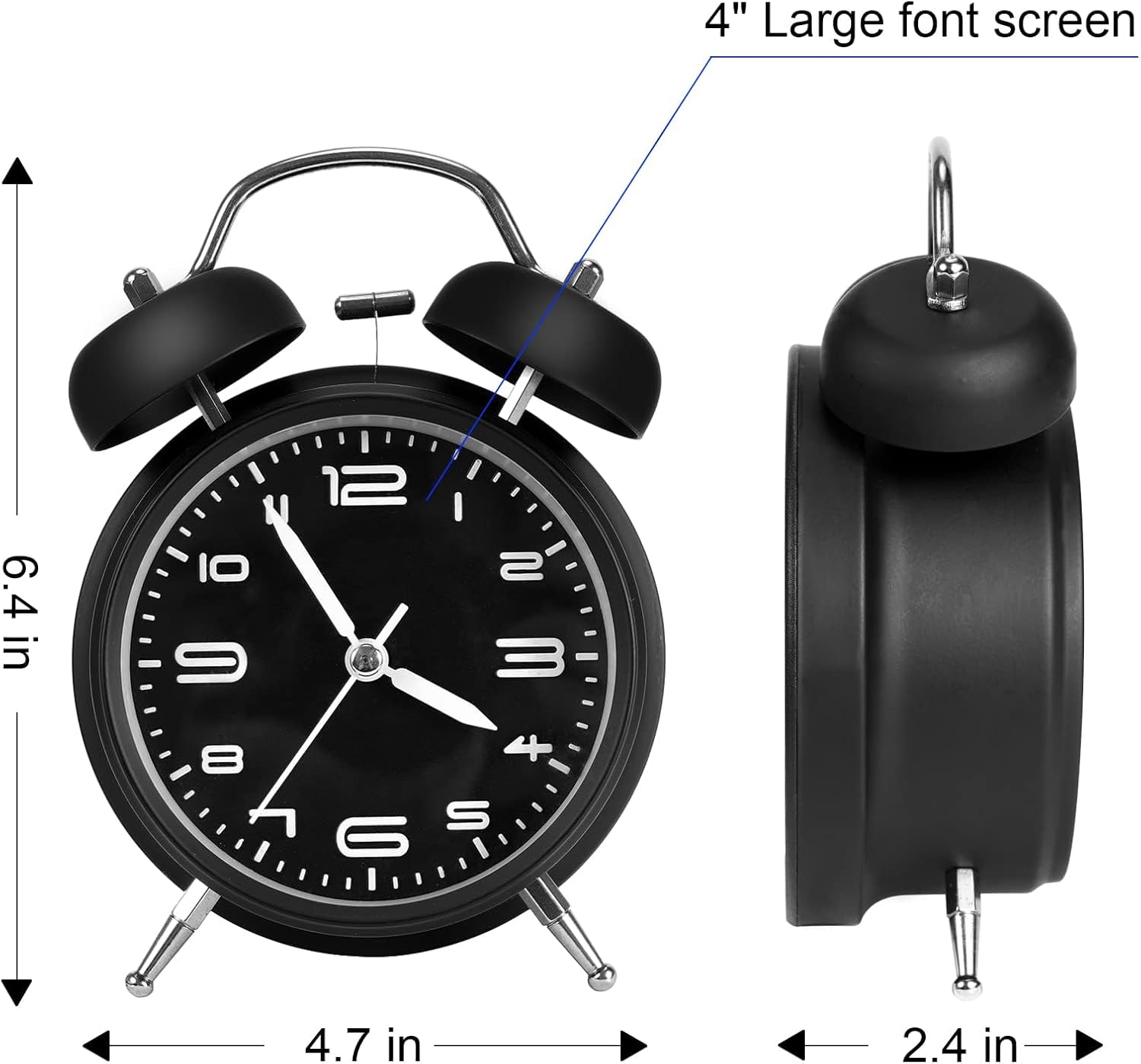 Dimensions of the pxy alarm clock: 6.4 inches height, 4.7 inches width, 2.4 inches depth