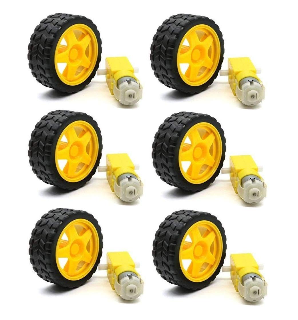 Manushre Manas Enterprises DC Gearbox Motor TT Motor With Tyre Wheel DC 3-6V BO Motor with Wheel for Arduino Smart Car (set of 6) (B097ZMFZ7S) Amazon Price History, Amazon Price Tracker