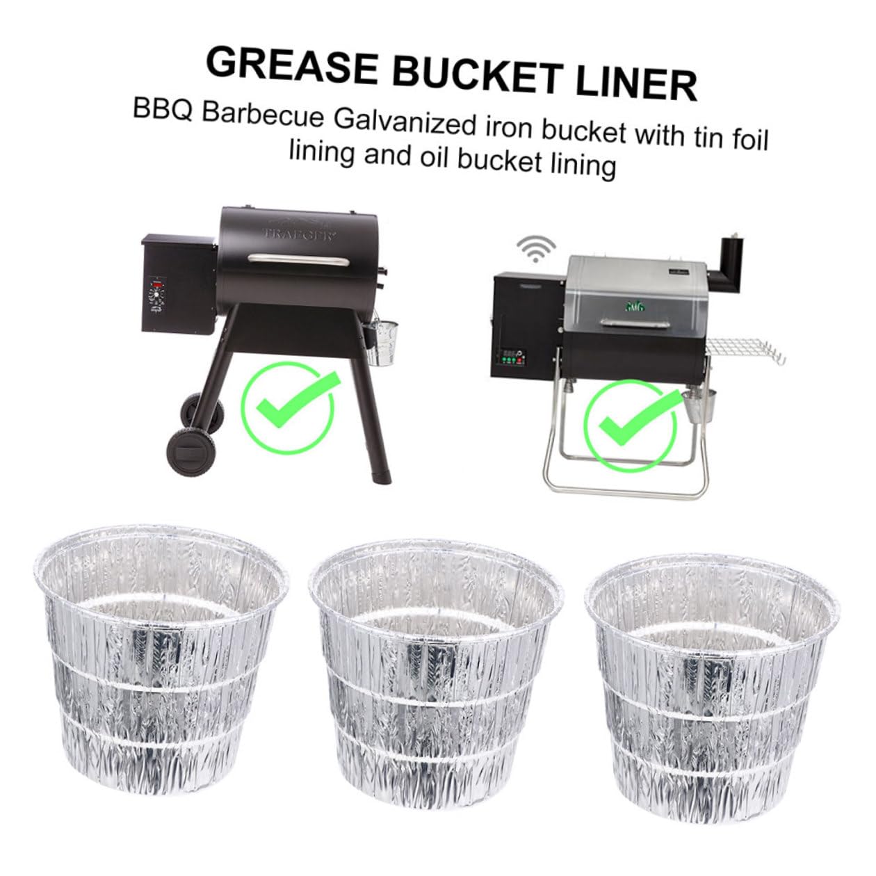 UPKOCH Set Secchi Raccogli Grasso per Barbecue con 1 Secchio in Ferro e 10 Rivestimenti in Alluminio USA e Getta, Accessori per Barbecue all’Aperto, Maniglia Portatile e Facile Pulizia