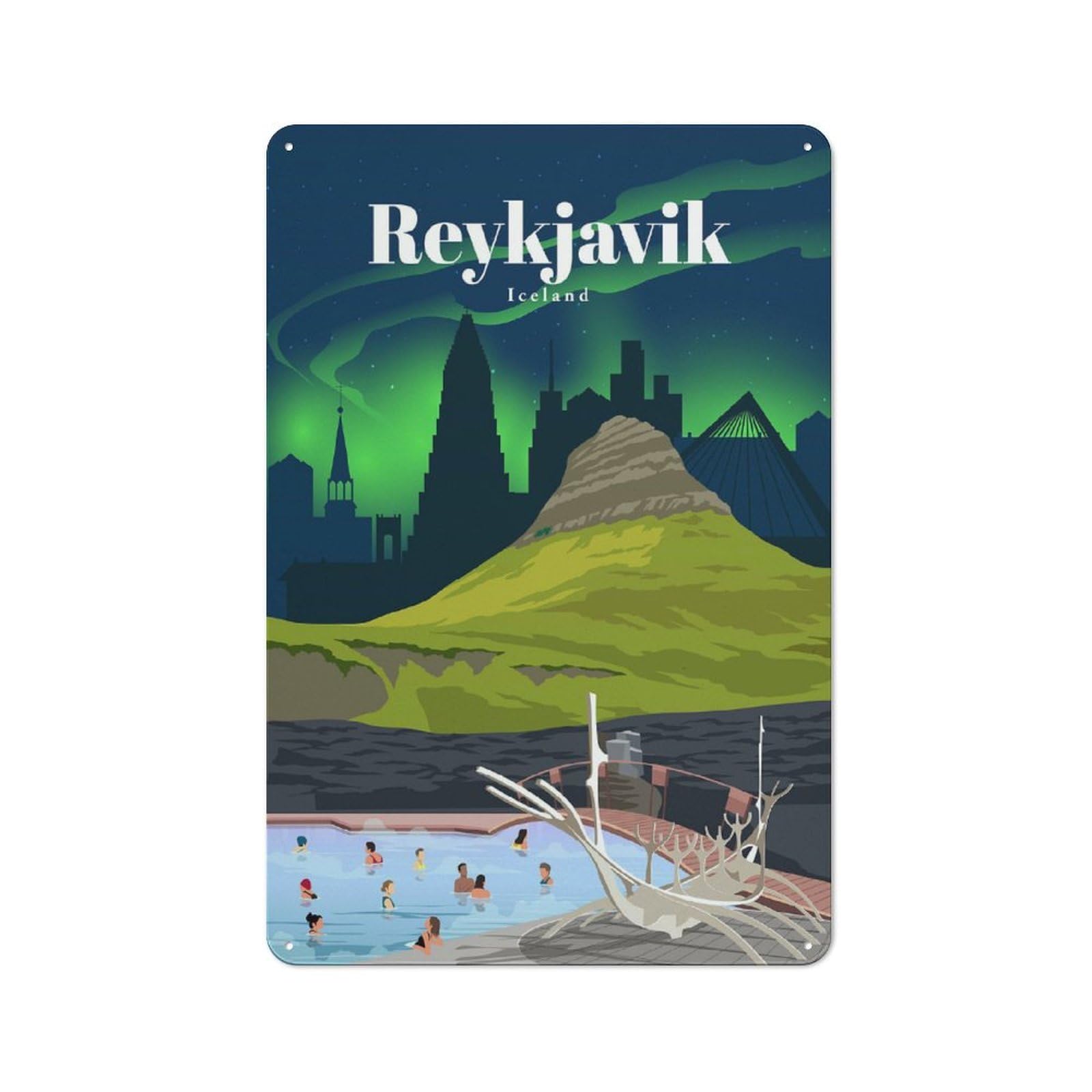 Junmoney Travel To Rejkjavik Vintage Metal Plaque 30X20cm For Café Or Restaurant, A Decorative Gift For A Newly Furnished Café And Restaurant