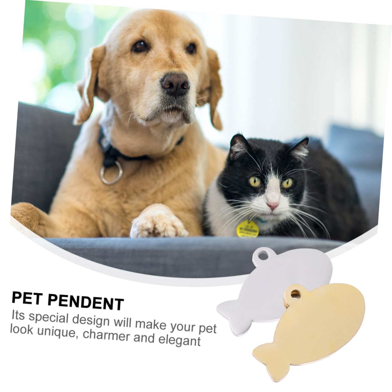 YARNOW 2pièces Médaille pour Chat Et Chien Personnalisée Breloque Forme De Poisson Accessoire pour Collier Gravure Claire Anneau De Sécurité