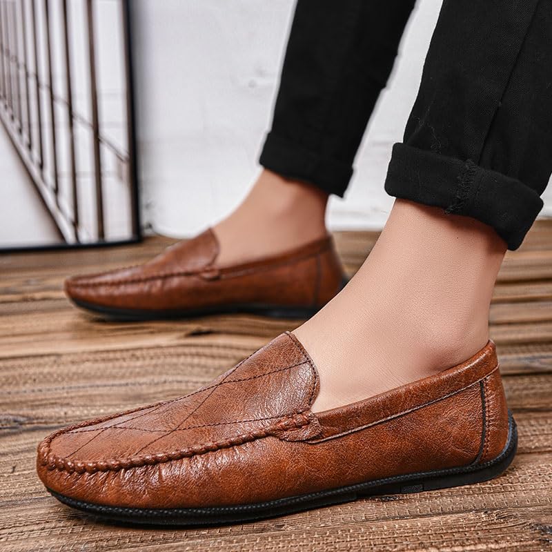 Men's Loafers Shoes Round Toe Vegan Leather Driving Style Loafer Slip Resistant Anti-Slip Flexible Walking Prom Slip-ons3