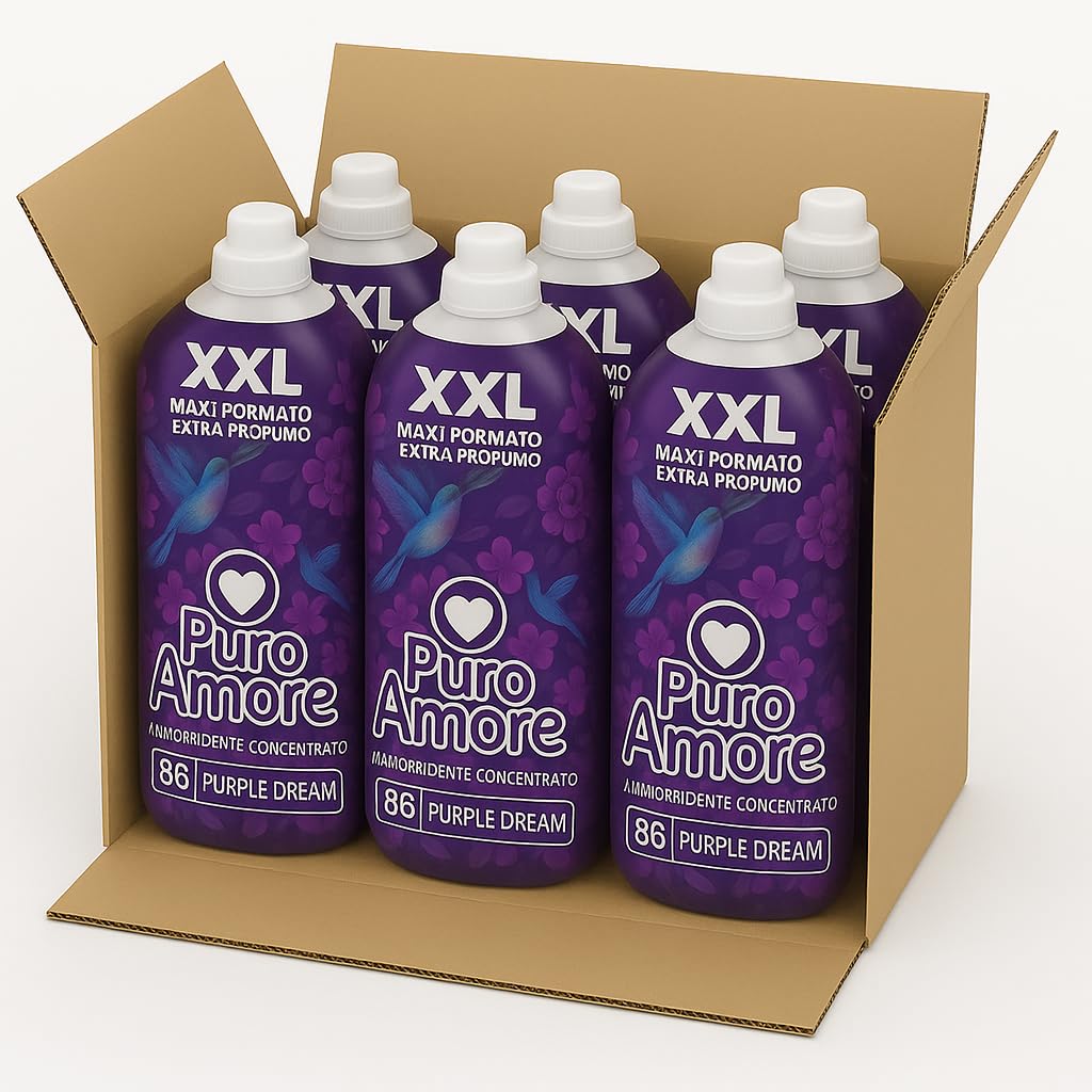 Puro Amore Ammorbidente Concentrato XXL Viola – Profumo Floreale Intenso – 86 Lavaggi – Confezione da 3 o 6 Pezzi – Formula con Estratti Fioriti – Bucato Morbido e Fresco Made in Italy (6)