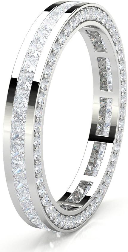 DND - Princess & Round Shape/Cut Diamond 18ct White Gold 1.38ct (Carat) Full Eternity Wedding Ring for Women
