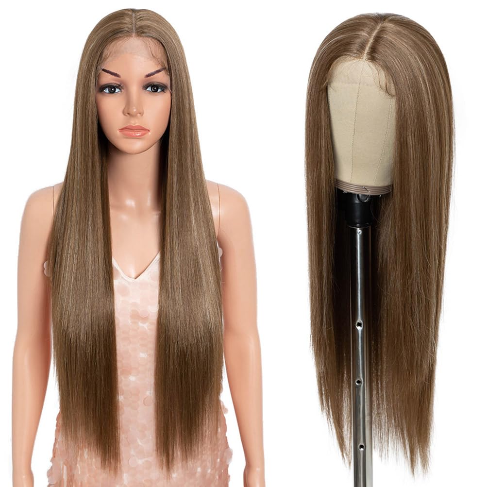 Style Icon 32-Inch Long Straight Wig Mid-Part Lace Front Silky Smooth Synthetic Black Wig