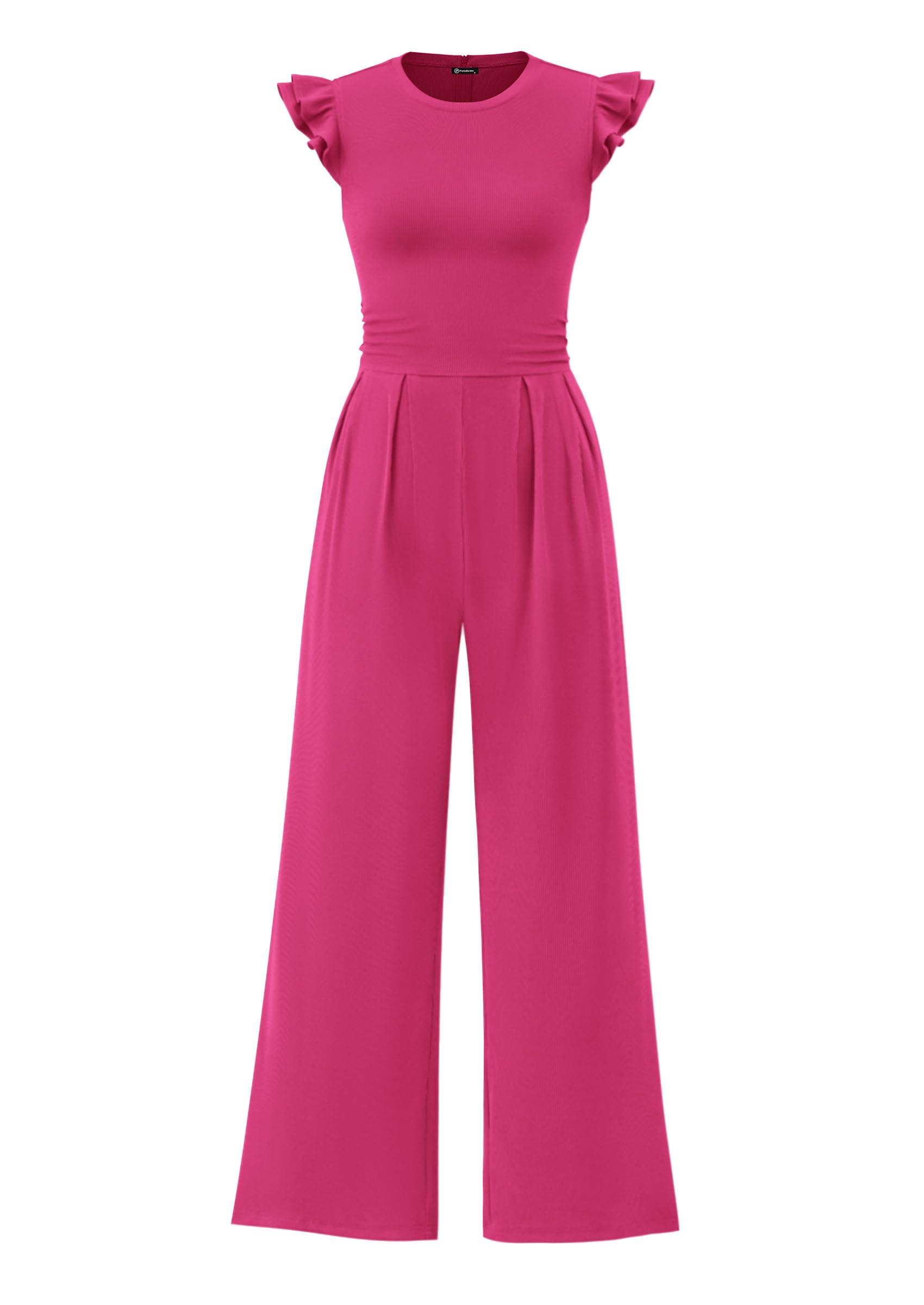 PRETTYGARDEN Summer Jumpsuits for Women Dressy 2026 Fashion Ruffle Cap Sleeve Romper Crew Neck Rib Knit One Piece Outfits