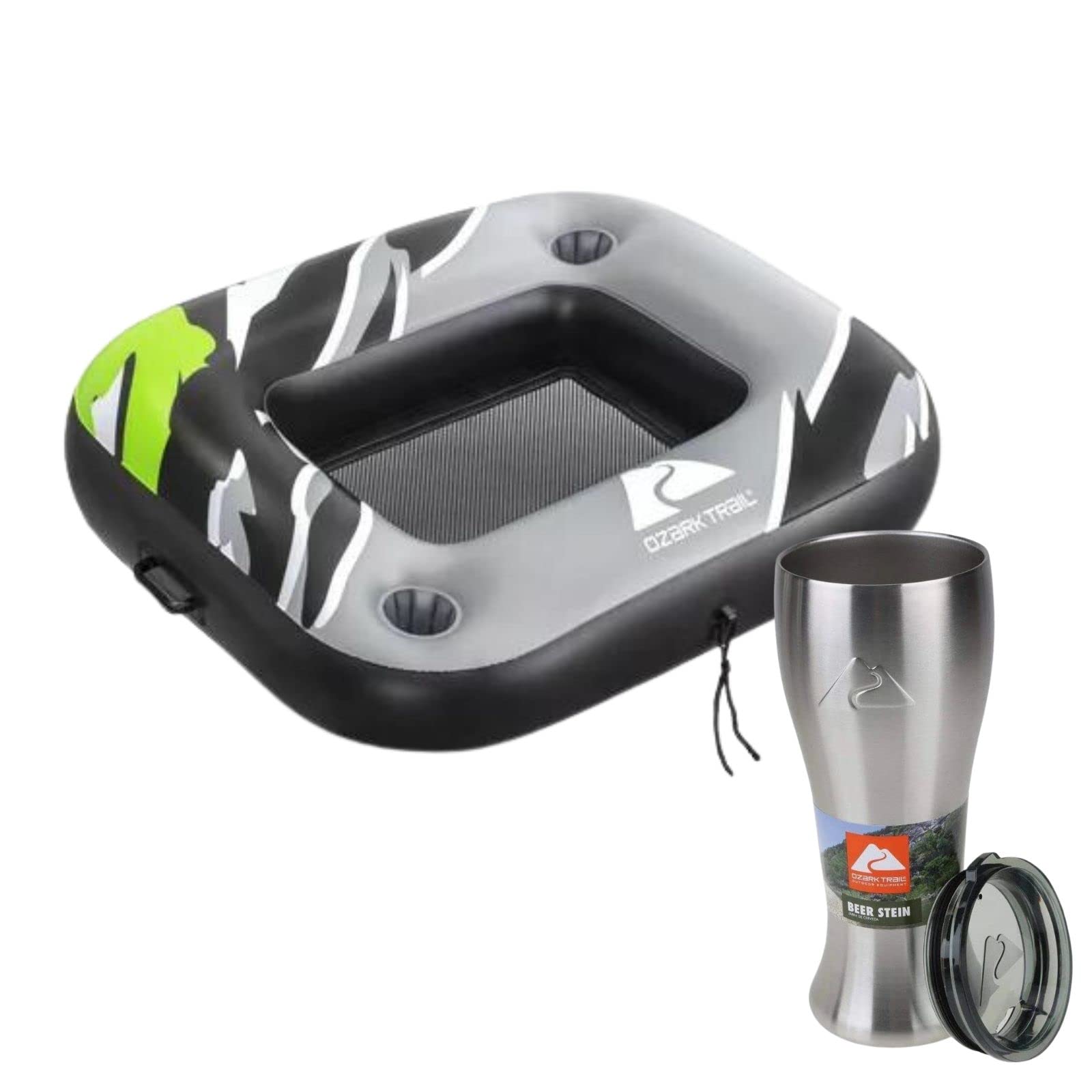 Ozark Trail Cooler Float and Stainless Steel Beer Stein with Lid Set: Great for Camping, Lake, Beach, River, Father's Day, Birthday.