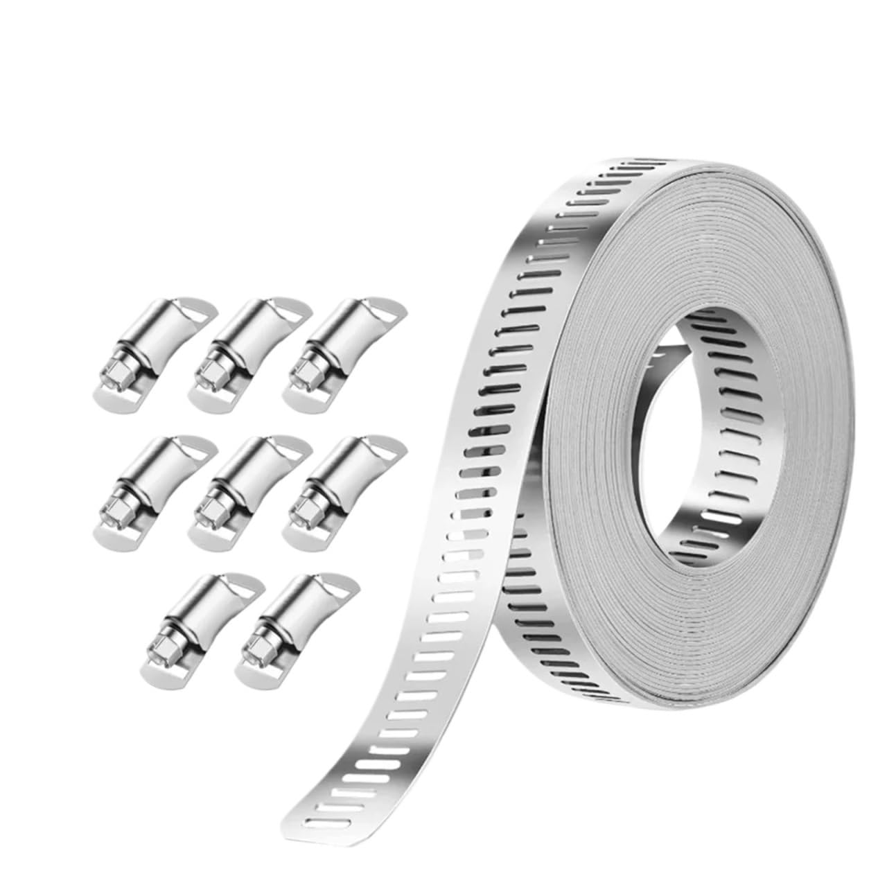 1set Stainless Steel Hose Clamp Strap with Fasteners Worm Adjustable Gear Pipe Ducting for Tube