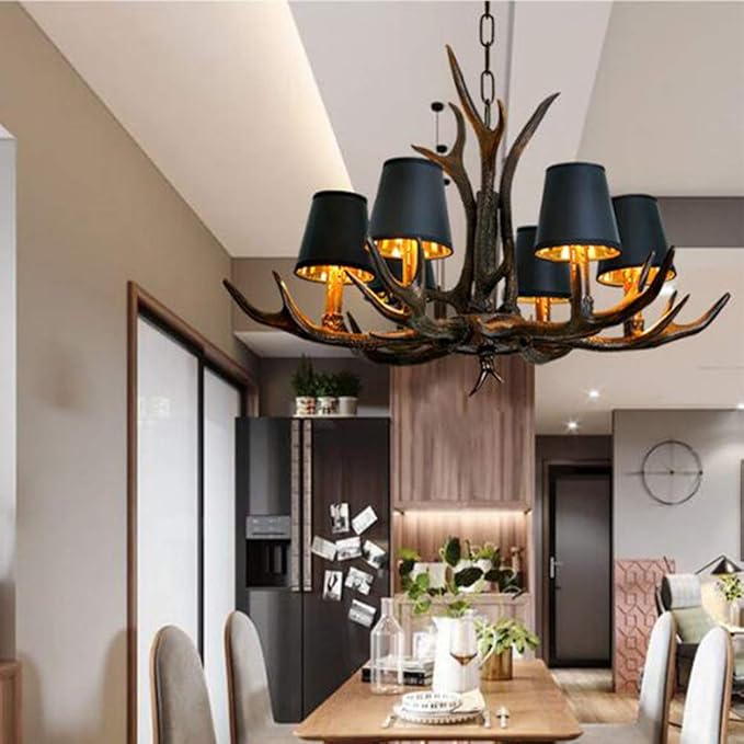 Generic Nostalgische Retro Hanglamp Imitatie Gewei Hanglamp Europese Stijl Kroonluchter Cafe Hanglamp Kledingwinkel Hanglamp E14 Hars Lamp Bar Restaurant Verlichting Systeem Plafondlamp, Gener photo 3