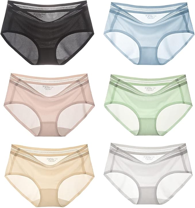 MMTT 6 Pack UltraThin Ice Silk Panties for Women, Ice Silk Seamless