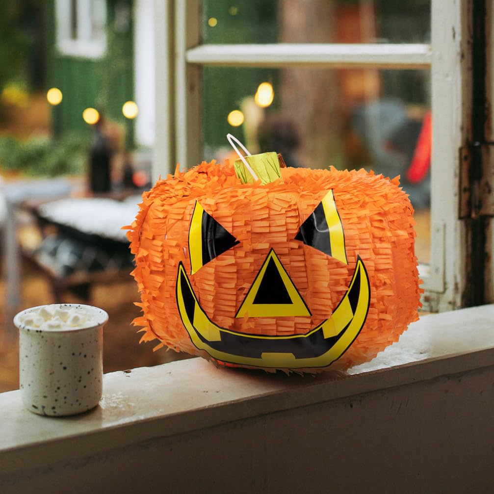 Angoily 4 Set Halloween Pumpkin Pinata Set, Includes Pinata Stick Candy Fillers, 11.81 x 6.69 x 6.69 Inch, Party Decorations, Birthday Gatherings, Events