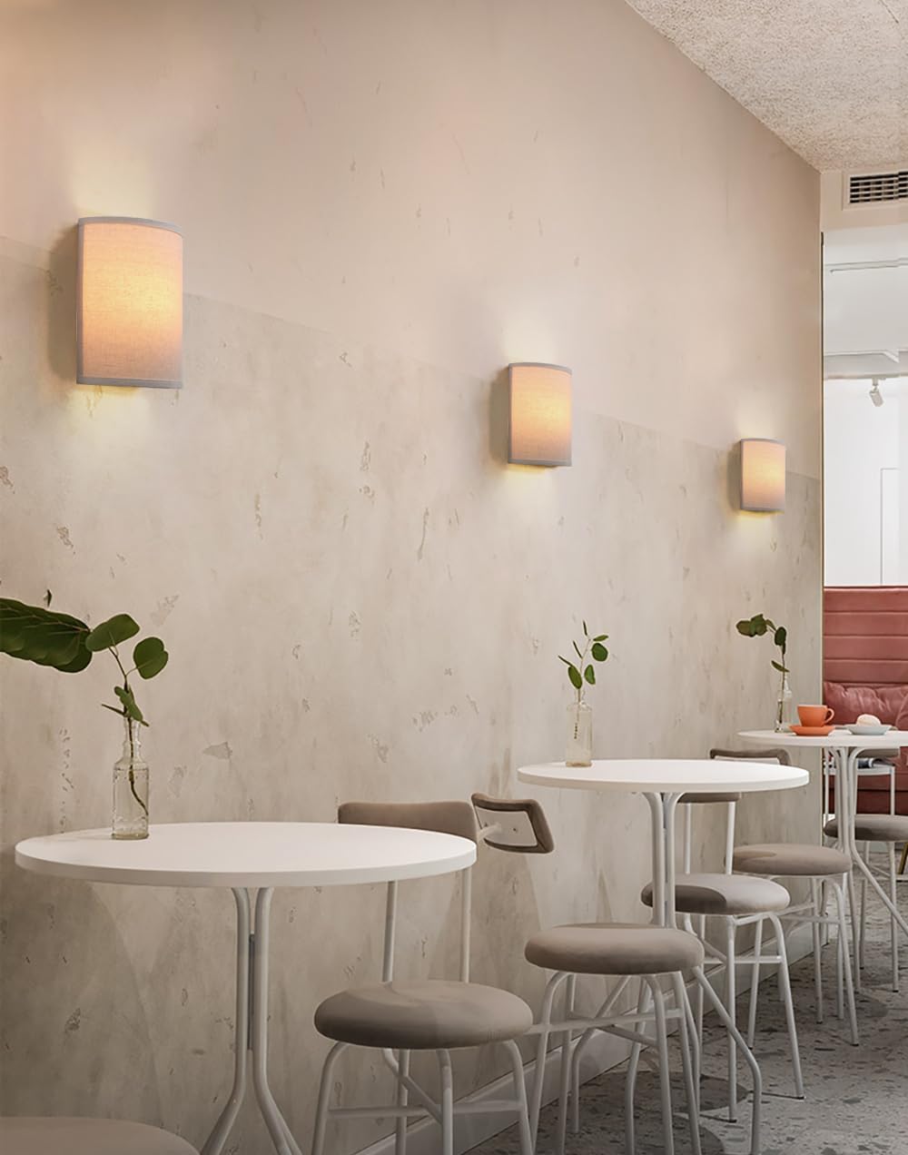 Yosoan Linen Fabric Cloth Boho Vintage Flush Wall Sconce Stairwell Fixture Light, 1-Light Vanity Indoor Hardwired Interior Sconce Cover Shade Lamp for Bedroom Hallway Living Room Corridor