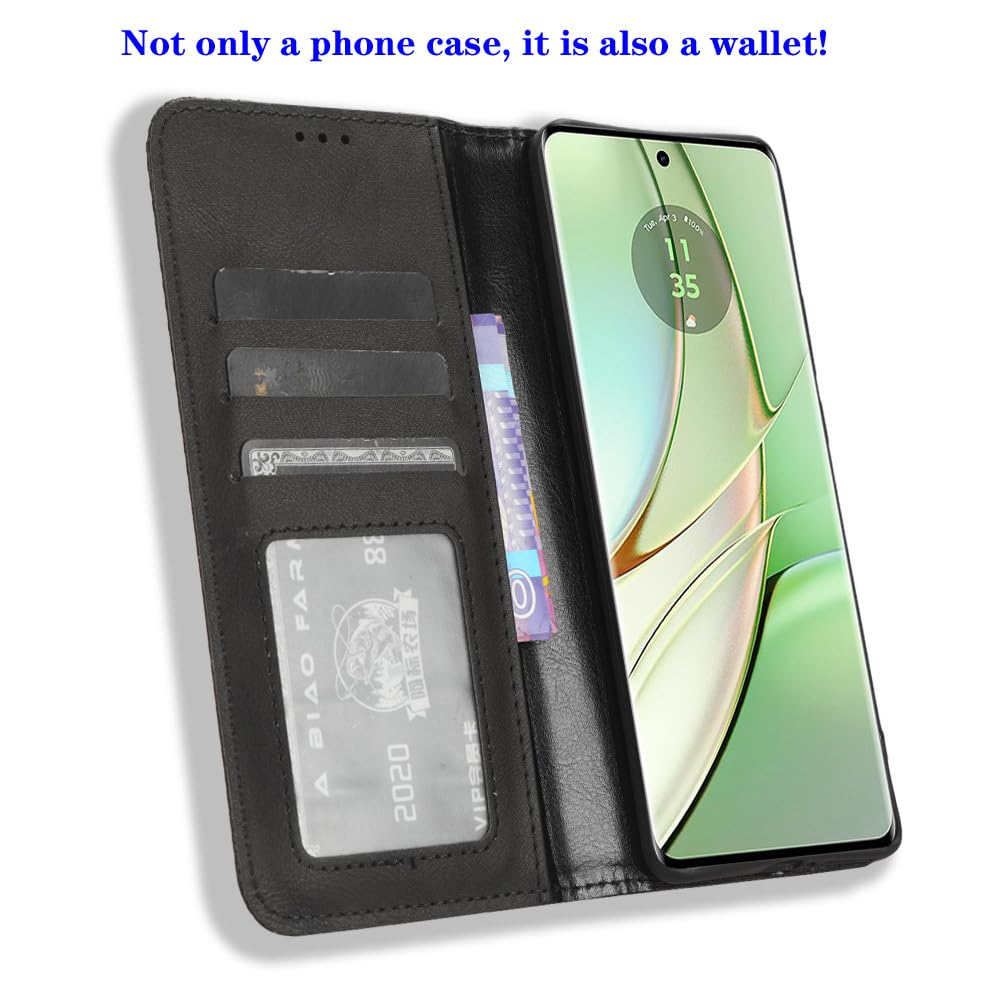 Cover Armor Per Motorola Edge 40, Custodia TPU+PC Antiurto Con Slot Portacarte E Anello Supporto, Nero