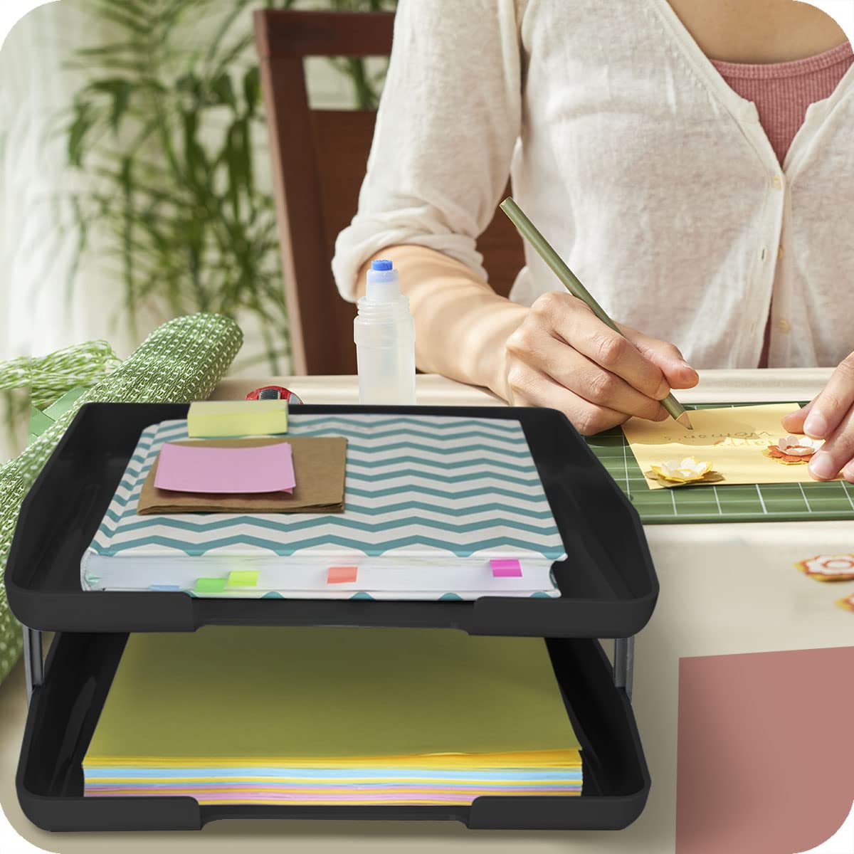 Acrimet Facility 2 Tier Letter Tray, Side Load, Letter Size/A4, Desktop File Organizer, Plastic (Black Color