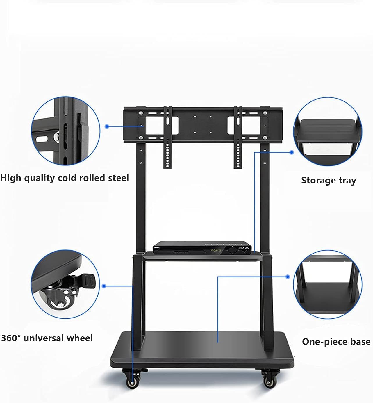Soporte rodante Ajustable para TV con Altura Soporte Ajustable para TV móvil con Ruedas para televisores de 3270" Fácil Montaje Ideal para Uso en el hogar y la Oficina