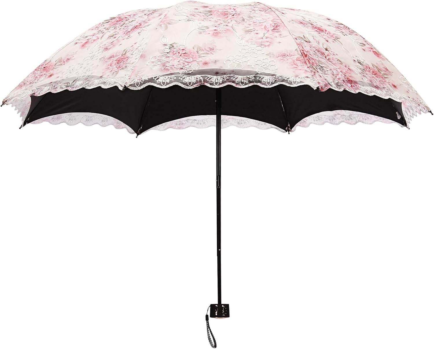 Honeystore Flower Print Vintage Parasol Anti-UV Folding Lace Embroidery Umbrella