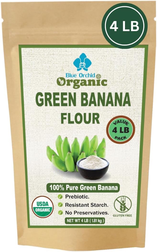 4 LB Organic Green Banana Powder - Superfood Prebiotic Resistant Starch for Smoothies - High Fiber Flour Alternative for Baking