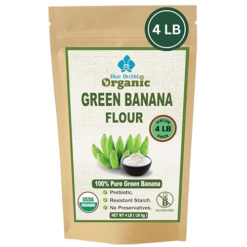 Polvo de plátano verde orgánico de 4 libras – Almidón resistente a los prebióticos superalimentos para batidos – Alternativa de harina de alta fibra