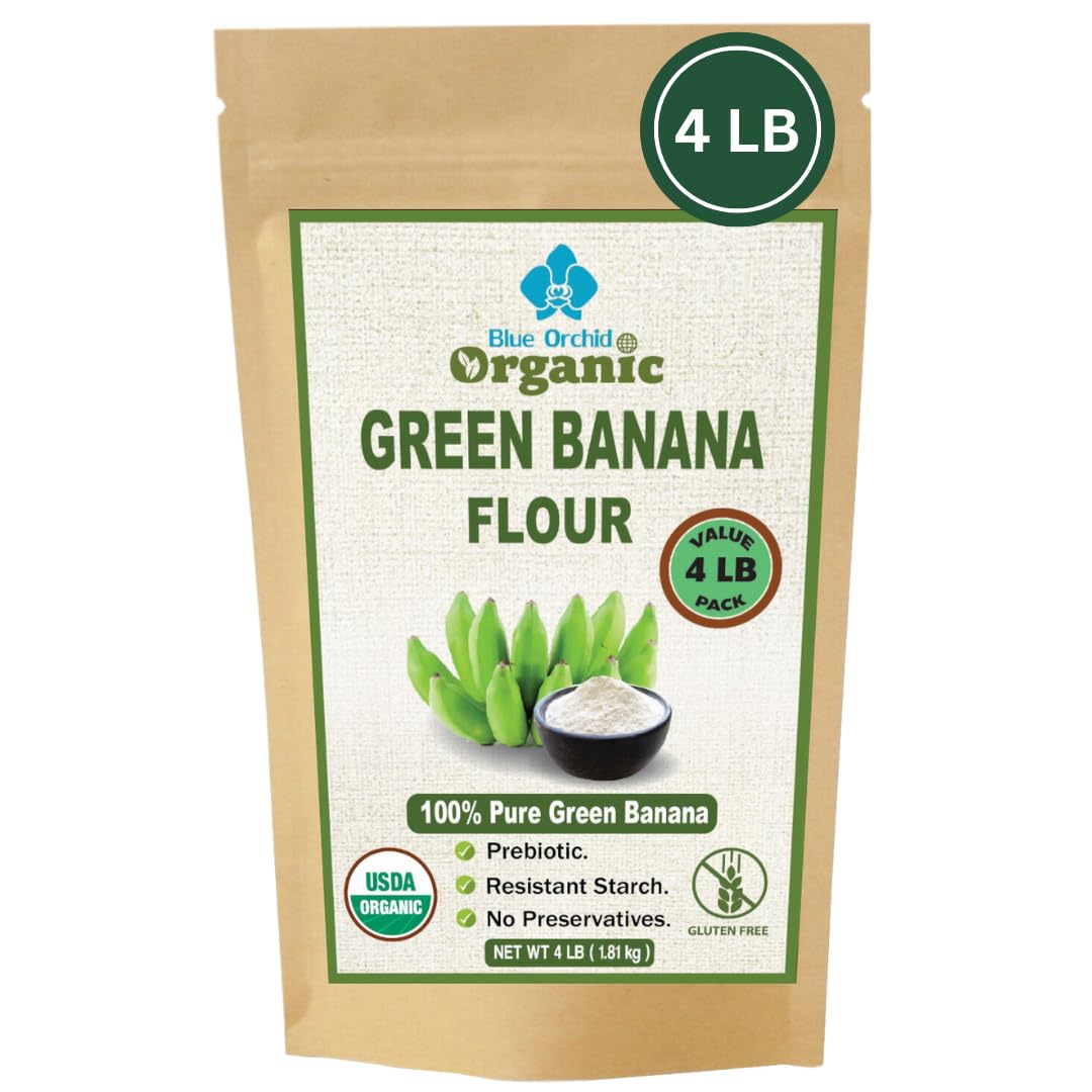 4 LB Organic Green Banana Powder - Superfood Prebiotic Resistant Starch for Smoothies - High Fiber Flour Alternative for Baking