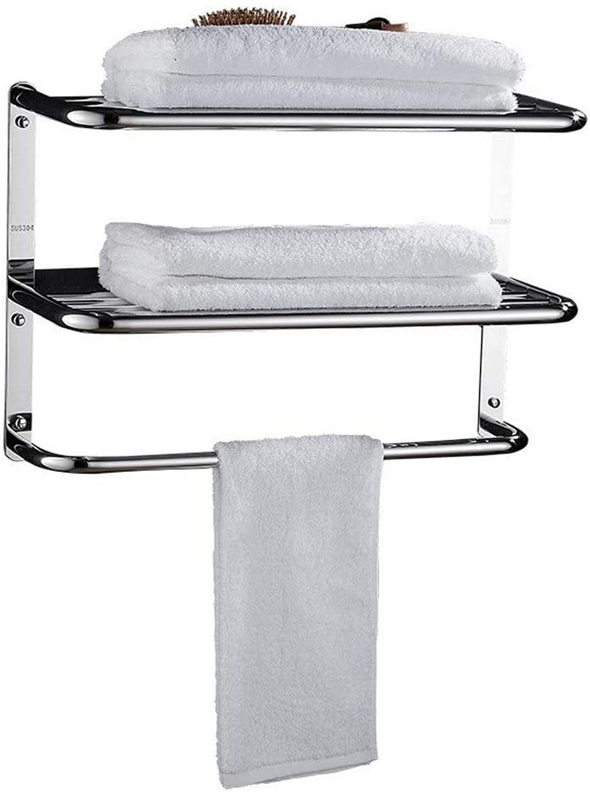 GONMDOPY Towel Rail,Bathroom Shelf Wall-Mounted Multifunctional Towel Shelf Steel Towel Rack 3-Story Polished Chrome Towel Bars Bathroom Hardware/47Cm