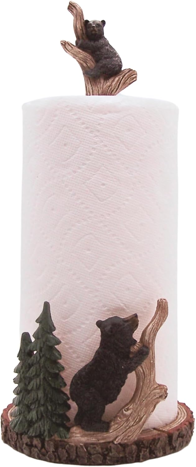Bears Playing Paper Towel Holder, Rustic Kitchen Accessories, Freestanding Countertop Organization, 16 Inches