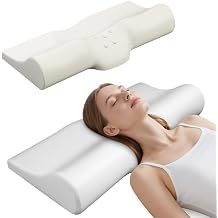 SMDR Ergonomic Memory Foam Cervical Pillow, Orthopedic Waterdrop Design Neck and Shoulder Support Pillow for Pain Relief, Spine Alignment, High-Low Contour 4.3"1.2", Washable Breathable Cover